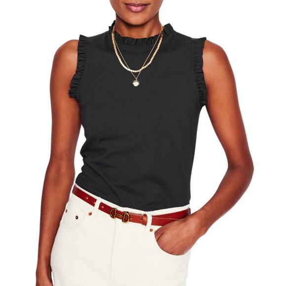 Boden Tops - Boden Top Womens US 2 Black Supersoft Frill Ruffle Tank Knit Quiet Luxury Preppy